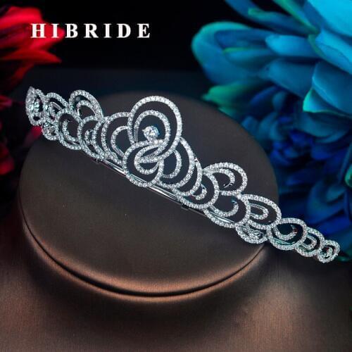 HIBRIDE Unique Design Micro CZ Pave Tiara Crowns Baroque Wedding Queen Pageant Prom Tiaras Wholesale Price C-97