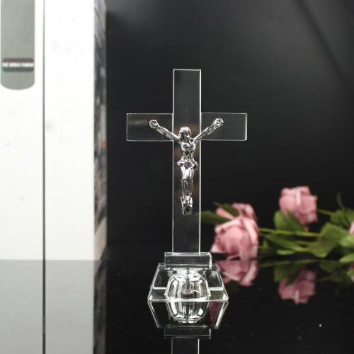 Christianity Crystal Crucifix Christ Statue Cross Figurine Christian Prayer Chaple Church Desktop Ornament Collection
