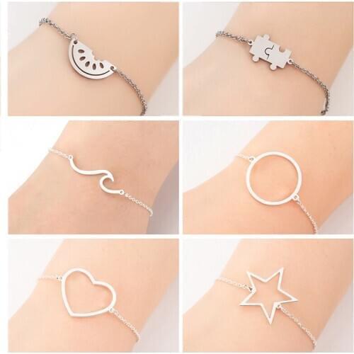 Sasusp Classic Watermelon Heart Circle Geometric Stainless Steel Bracelet for Women Party Daily Bracelets Adjustable Bransoletka