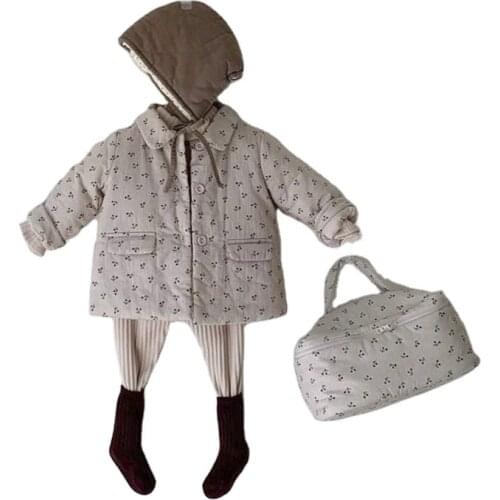Toddler Girls Clothing Sets Winter Korean Print Warm Suits for Girls Cotton Jacket Thick Vest Overalls Baby 3pcs Set