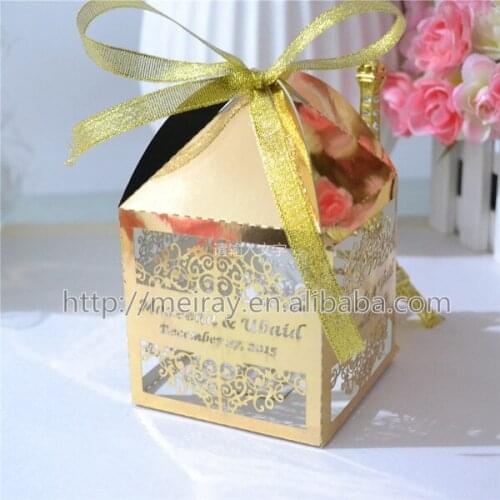 Laser cut favor box gold wedding candy box wedding gifts for guests personalized