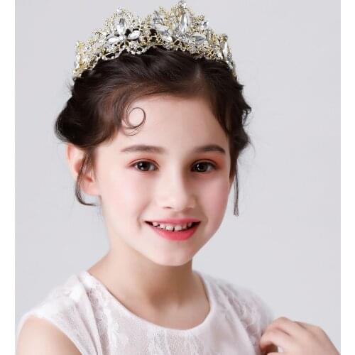 Girls' Crown Tiara Princess Rhinestone Crystal Crown Headband Childrens Birthday Gift Hair Accessories Catwalk Headdress