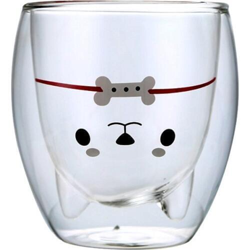 Creative double-layer coffee mug cute Shiba Inu glass cartoon child milk cup ladies milk tea cup net red Shiba Inu fun glass