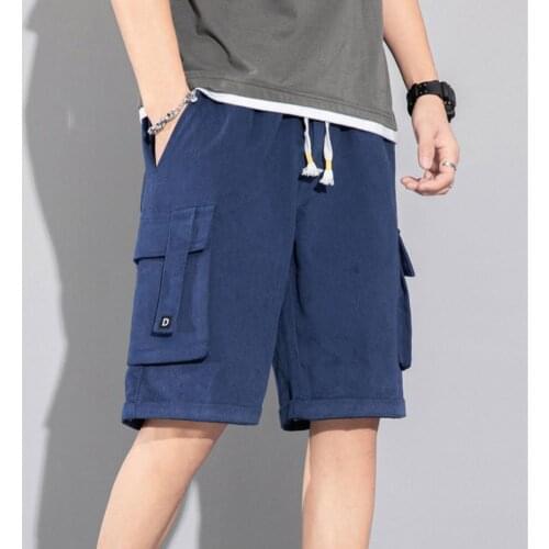 Summer Shorts Fifth-pants Pockets Thin Mid Waist Men Drawstring Cargo Shorts Men Streetwear Casual Shorts Plus Size 2021