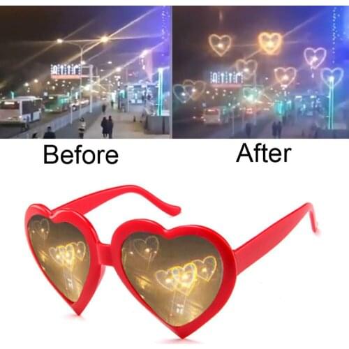 Love Heart Shaped Effects Glasses Watch The Lights Change to Heart Shape At Night Diffraction Glasses Women Fashion Sunglasses