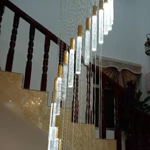 Stair chandelier villa duplex building stairwell rotating crystal lamp modern long staircase lamp chandelier clear crystals