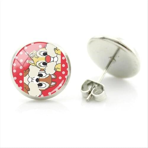Disney Chipmunk Kiki And Titi Earrings Funny Personality Style Style Trend Fashion Earrings Glass Cabochon Jewelry Earrings
