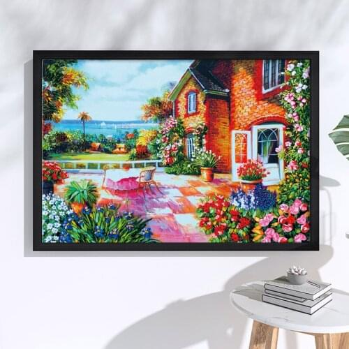 Needlework DIY Embroidery kit, Lace Ribbon Scenery Picture Homemade Decorative Painting Cross Stitch Home Decor Wall Accessories