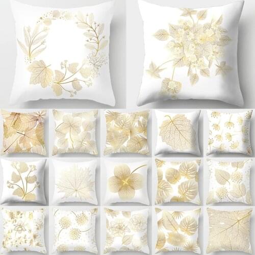 Golden Flowers Tropical Plant Leaf 43*43cm Cushion Cover Polyester Throw Decorative Pillowcase Home Sofa Chair PillowCover 40816