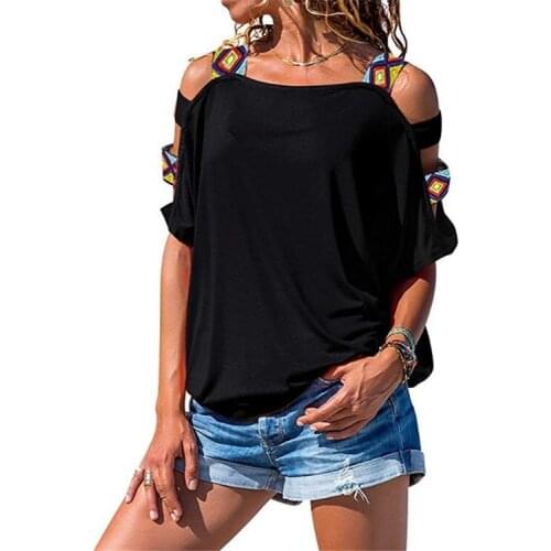 New t shirt polo loose casul sexy pure color hollow-out off shoulder T-shirt shirt hot fashion short sleeve vestidos LDMSY190408