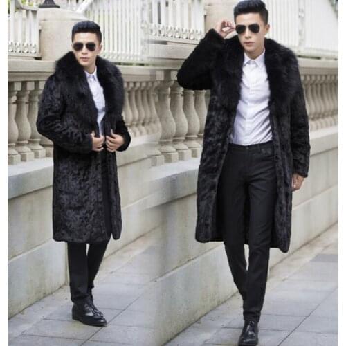 Autumn faux mink leather jacket mens winter thicken warm long fur leather coat men slim jackets jaqueta de couro fashion B76