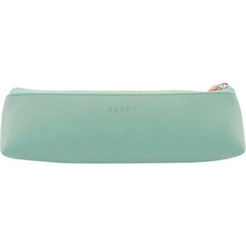 Pencil Pouch Simple Vintage Faux Leather Smooth Metal Zipper Makeup Pen Storage Bag Students Supplies