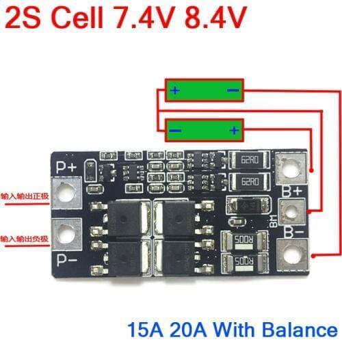 2S 15A 20A Cell 7.4V 8.4V 18650 Lithium Battery Protection Board with Balance BMS Li-ion Charger Protect FOR motor LELED light