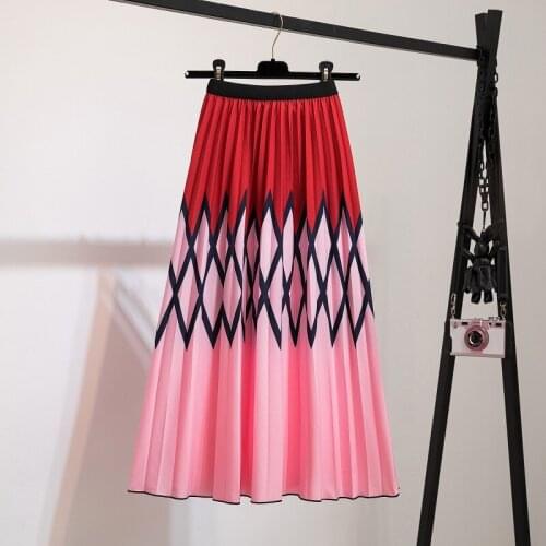 Pleated Skirt Women Print Empire Elastic Women Skirt Big Swing Party Holiday high waist skirt Pleated Casual Print