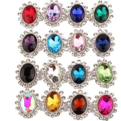 10PCS 22*27MM Newborn Chic High Quality Shiny Silver Flatback Rhinestone Buttons For Headbands Flowers Centers Accesorries