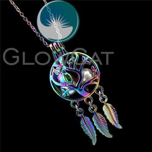 R-C711 Colorful Dream Catcher Owl Bird Beads Cage Pendant Perfume Diffuser Aromatherapy Pearl Cage Locket Necklace Women Gift