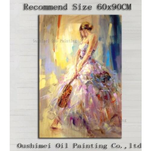 Handmade Modern Picture on Canvas Character Beautiful Violinist Dancer Painting Hang Paintings Room Decor Figure Oil Painting