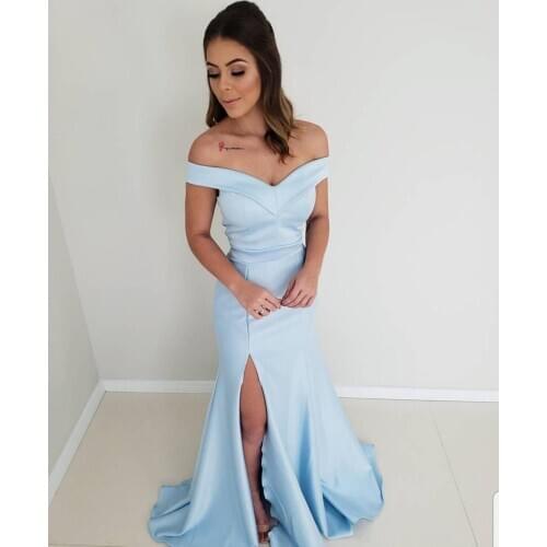 Sexy mermaid 2019 slit v-neck satin one-shouldered evening gown