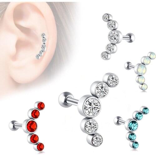 1PC Cartilage Helix Tragus Stud Earrings Ear Nail Stainless Steel Bar Piercing Crystal Body Piercing Jewelry Accessories Gifts