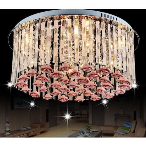 New romantic warm living room bedroom crystal lamp LED ceiling lamp LED E14*9 Remote Control Circular Rose Lamp Bedroom lamps