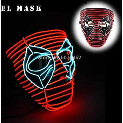 Night Glowing EL Wire Mask Japanese Anime Cosplay Light Up Mask Dance DJ Club Decor Neon Led Mask For Halloween Christmas Decor