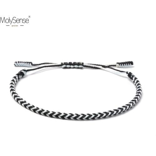 Molysense Tibetan Buddhist Lucky Silk Woven Yinyang Bracelets & Bangles For Women Men Handmade Knots Rope Wish Gift Bracelet