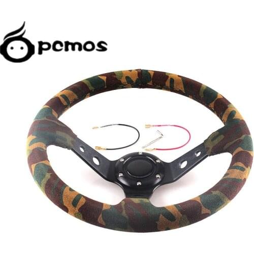 Universal Car Modified Sports Steering Wheel 14 Inch 350MM Racing Sports Camouflage Suede Leather Steering Wheel Car Accessories