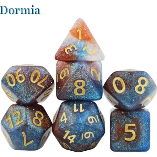 Top Grade 7 Piece Polyhedral Starlight Universe Galaxy Digital Dice Set with Bag , for DND RPG Board Game Accessories As Gift