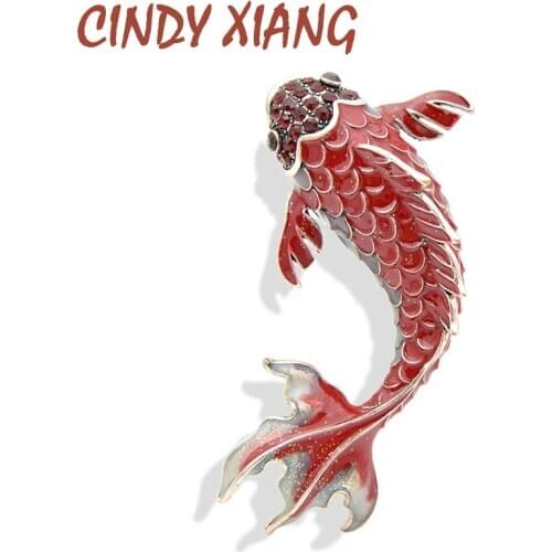 CINDY XIANG 3 Colors Available Red Enamel Fish Brooches for Women Large Carp Pins Animal Style Brooch Fashion Jewelry Coat Broch