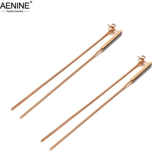 AENINE Rose Gold Bohemia Long Tassel Dangle Earrings Stainless Steel Rectangle Acrylic Earrings Jewelry For Women AE20118