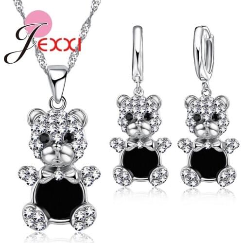 Animal Design Cute Bear CZ Crystal Bridal Jewelry Set For Women 925 Sterling Silver Women Wedding Engagement Jewelry Set