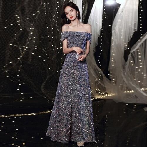 Prom Dresses Long 2020 Sleeveless Evening Gown A-Line Backless Vestido De sequin dresses party