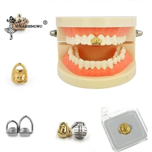 Gold Color Teeth Grills Crystal Grillz Top Single Grills Dental Teeth Caps Rhinestone Tooth Clips Hip Hop Party Jewelry