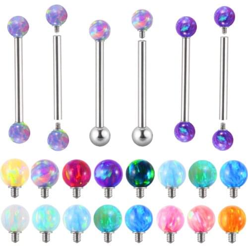 1PC Surgical Steel Tongue Barbell Ring Piercing Internally Threaded Double&Single Opal Nipple Barbell Piercings Women Jewelry