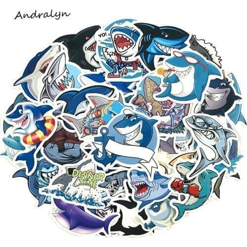 10/50Pcs Cute Marine Animal Shark Stickers Toys For Childrens Motorcycles Skateboards DIY Hand Diaries Scrapbooks Desk Sticker