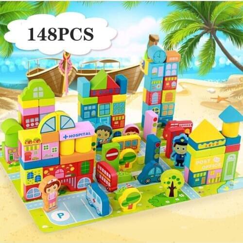148PCS Early Childhood Education Puzzle Characters City Building Blocks Kindergarten Geometric Shape Assembled Toys Kids Gifts