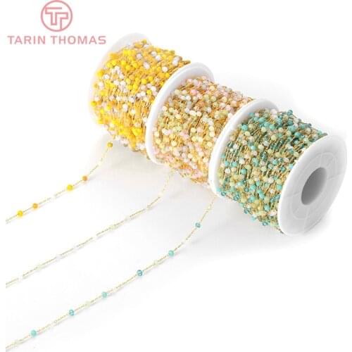 50CM Bead 3MM 24K Gold Color Brass and Glass with Wheel Beads Necklace Chains High Quality Diy Jewelry Findings Accessories