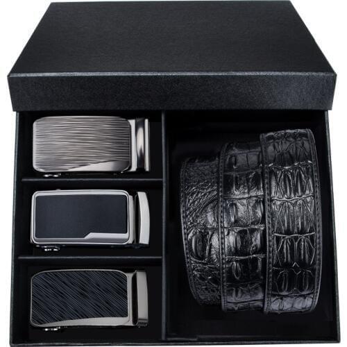 Barry.Wang 3pkdf-09 Hot Sale Mens Belts 3pc Automatic buckle Genuine Cowskin Leather Waisband Male Business Strap Belts For Men