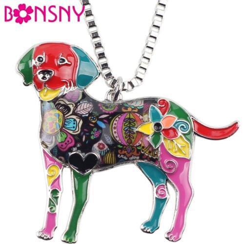 Bonsny Statement Maxi Alloy Enamel Labrador Dog Choker Necklace Chain Pendant Collar 2017 Fashion New Enamel Jewelry Women