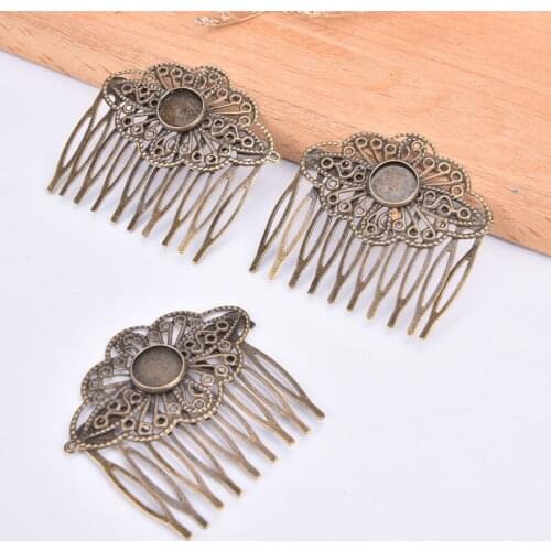 5pcs Antique Bronze Hair Comb Jewelry Making Hairpins Findings Fit 12mm Glass Cabochons Settings Hair Clips Accessories 5*5.3CM