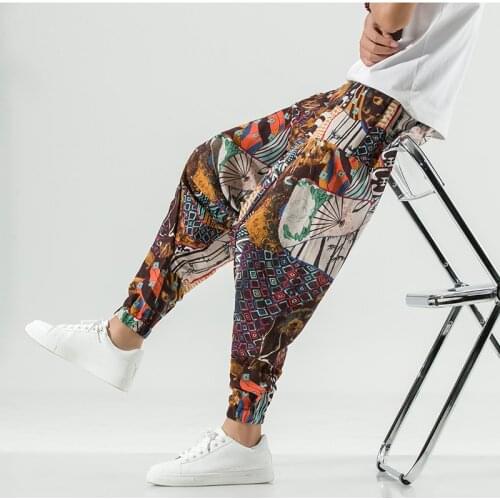 Cotton Linen Harem Pants Men Hip hop Plus Size Wide Leg Trousers Casual Loose Vintage Long Pants