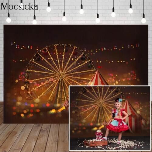 Circus Photography Backdrop Ferris Wheel Neon Lights Background Decoration Props Kids Birthday Baby Shower For Photo Studio