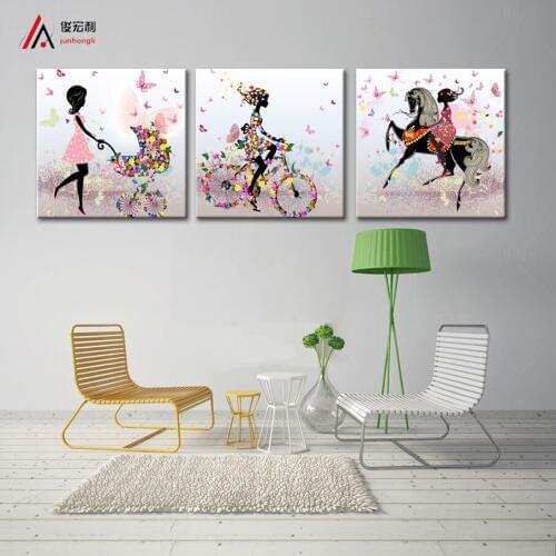 Home Decoration Pictures Print on the Wall for Kitchen Cartoon Girl 3 Panel Canvas Art Framed Modular Pictures Print on Canvas