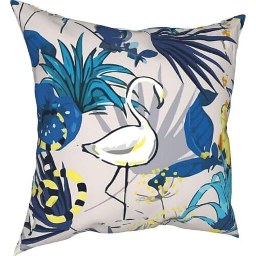Jungle Flamingos Pillow Case Decoration Pink Floral Birds Cushions Throw Pillow for Living Room Polyester Double-sided Printing
