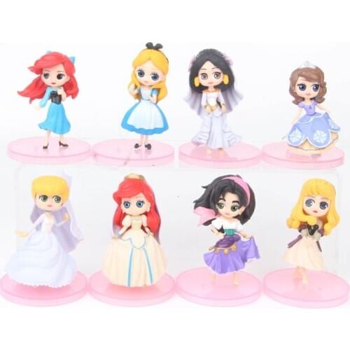 Disney Q Posket Fairy Princess Doll Frozen Elsa Anna Jasmine Ariel Belle Mulan Action Figure Toys Cake Decoration Christmas Gift