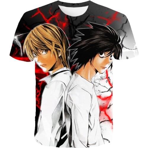 2021 Summer Hot Sale Anime Death Note 3d Printed T-shirt Fashion Casual Hip-hop Harajuku Short Sleeve Round Neck Oversize Tops