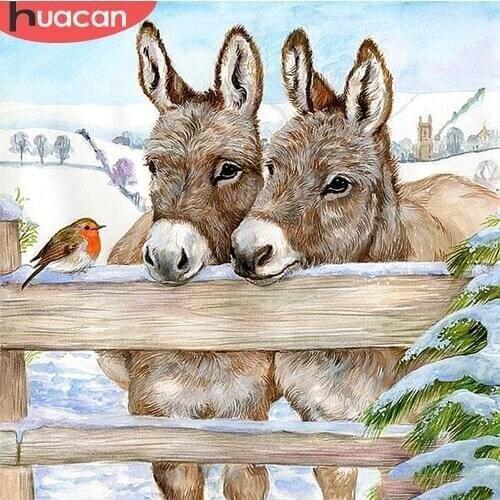HUACAN Full Square Diamond Painting Donkey Round Diamond Embroidery Animal Mosaic Handmade Home Decoration Gift