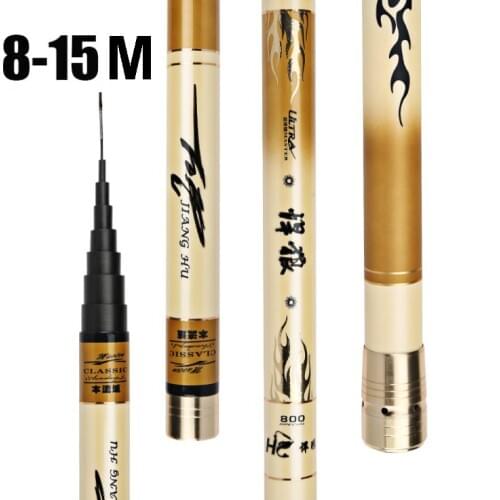 Carbon stream fishing rod long section 28 tune super hard power hand fishing rod for big fish long throw rod length 8-15M