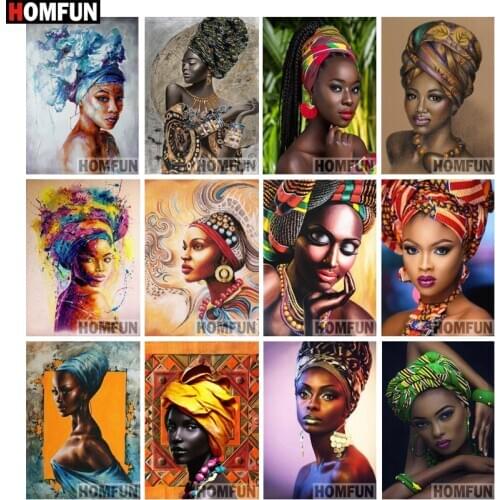 HOMFUN Rhinestone Painting Crystal Decor Diy Diamond Painting "African woman" 3D Cross Stitch Pattern Diamond Embroidery