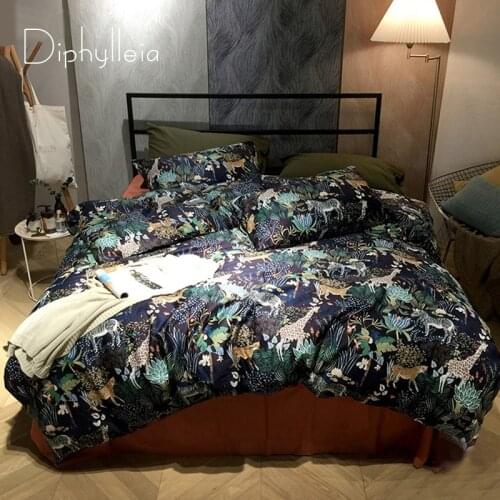 Diphylleia Tropical Jungle Animals Highly Unique Queen Duvet Cover Set Floral Comforter Cover Set 4Pcs Bedding Set With Zipper